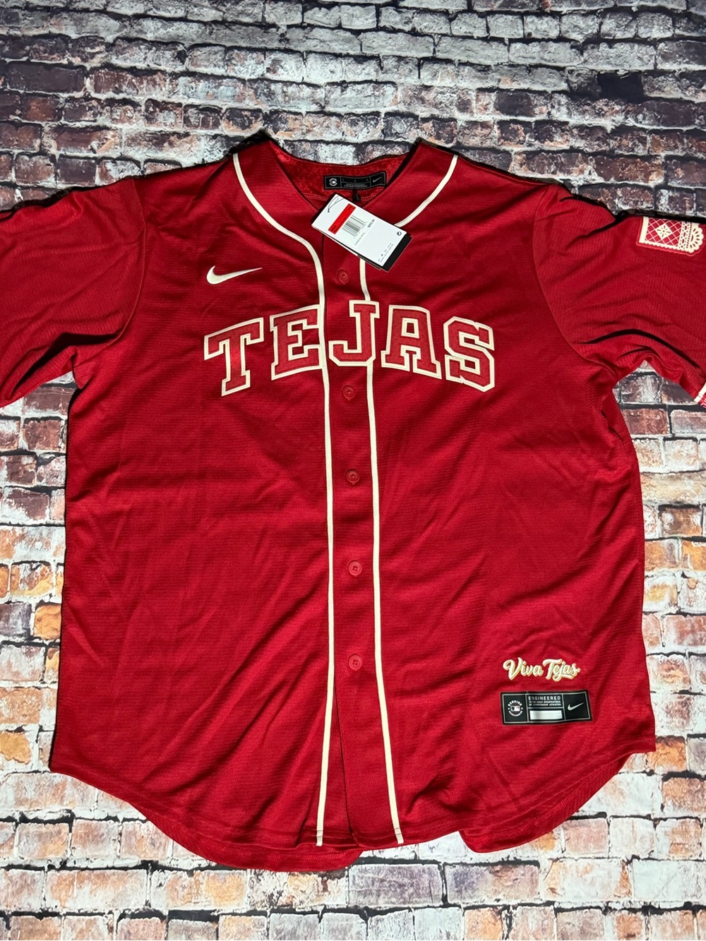 Nike Red Tejas Button-Front Baseball Jersey with Cream Trim